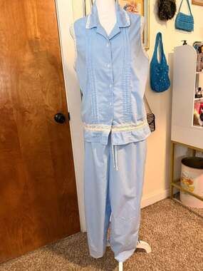 Vintage Secret Treasures Blue Gingham Lace Pajama Set Cottagecore Coquette L